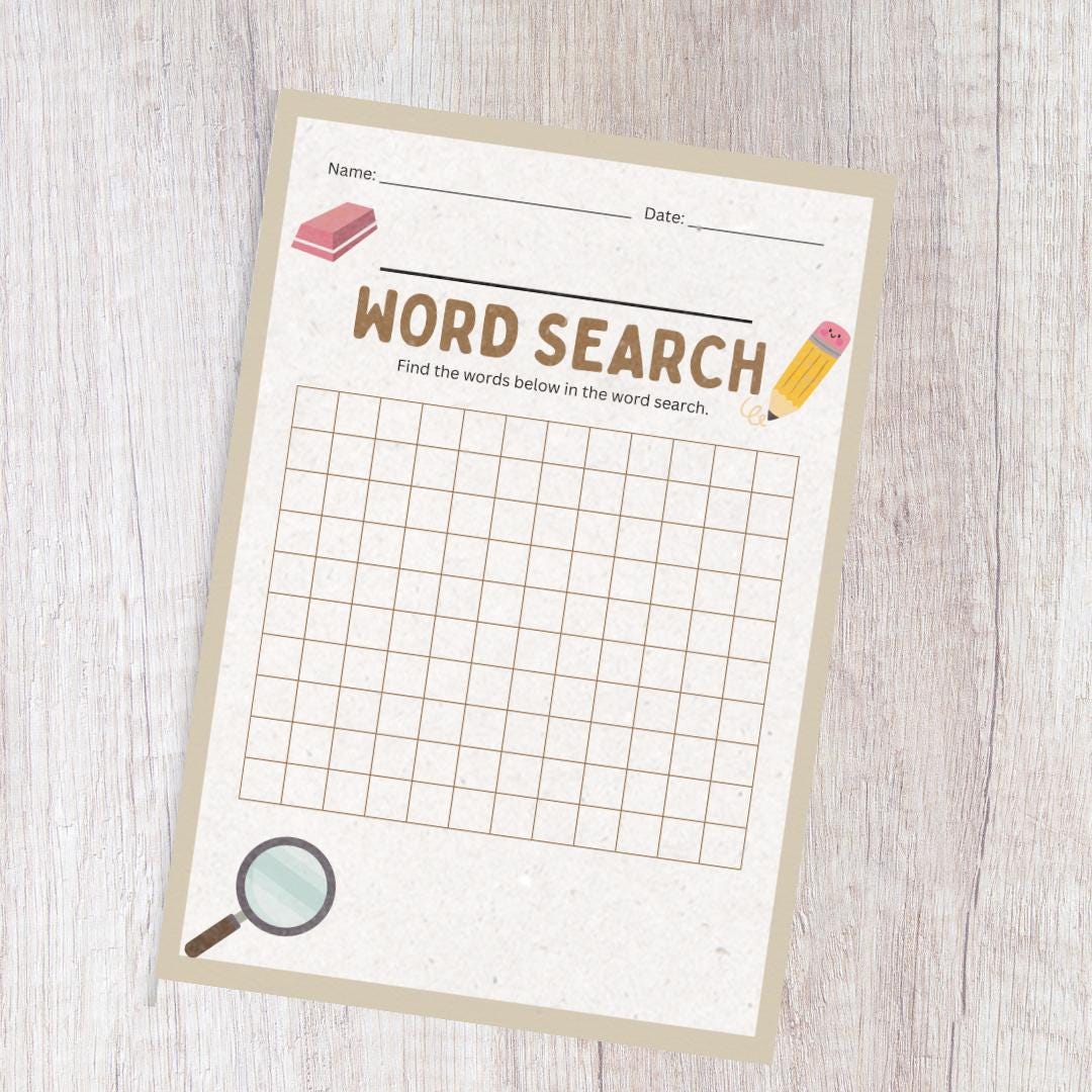 Personalizable Word Search, Printable PDF Homeschooling Game - Etsy