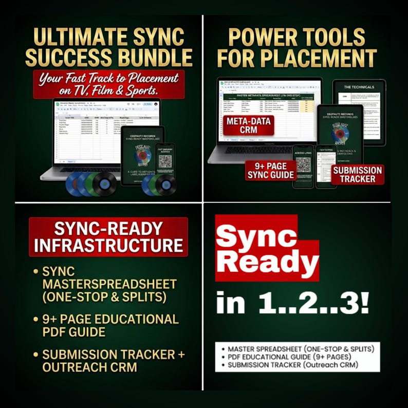 May include: A promotional image with text promoting a "Ultimate Sync Success Bundle" and "Power Tools for Placement." The image includes a laptop, tablets, and CDs. Text includes "Sync Ready in 1..2..3!" and "Sync Mastersheet".