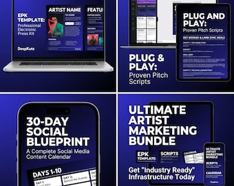 Music Artist Marketing Kit | Canva EPK Template, Music Pitch Scripts & Content Calendar