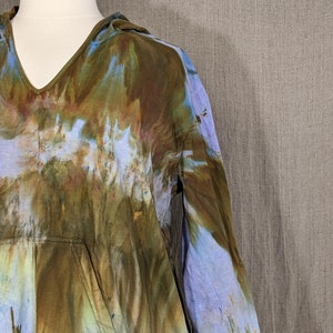 GLOWING Size 2X Periwinkle Purple Bronze Hand Dyed Pocket Hoodie - tunic length with front Pocket 100% cotton jersey