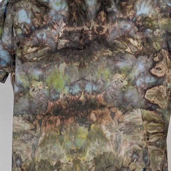 FOREST FLOOR Soft Earthy greens and browns ice Dyed Tshirt extra large 100% cotton scoop neckline hand dyed shirt artsy boho style