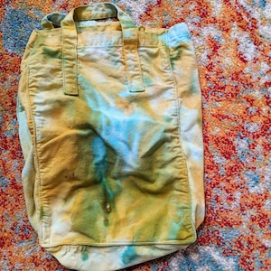 Grocery Tote bag! Big, hand dyed in abstract yellow, aqua, green, sky blue 100% cotton canvas