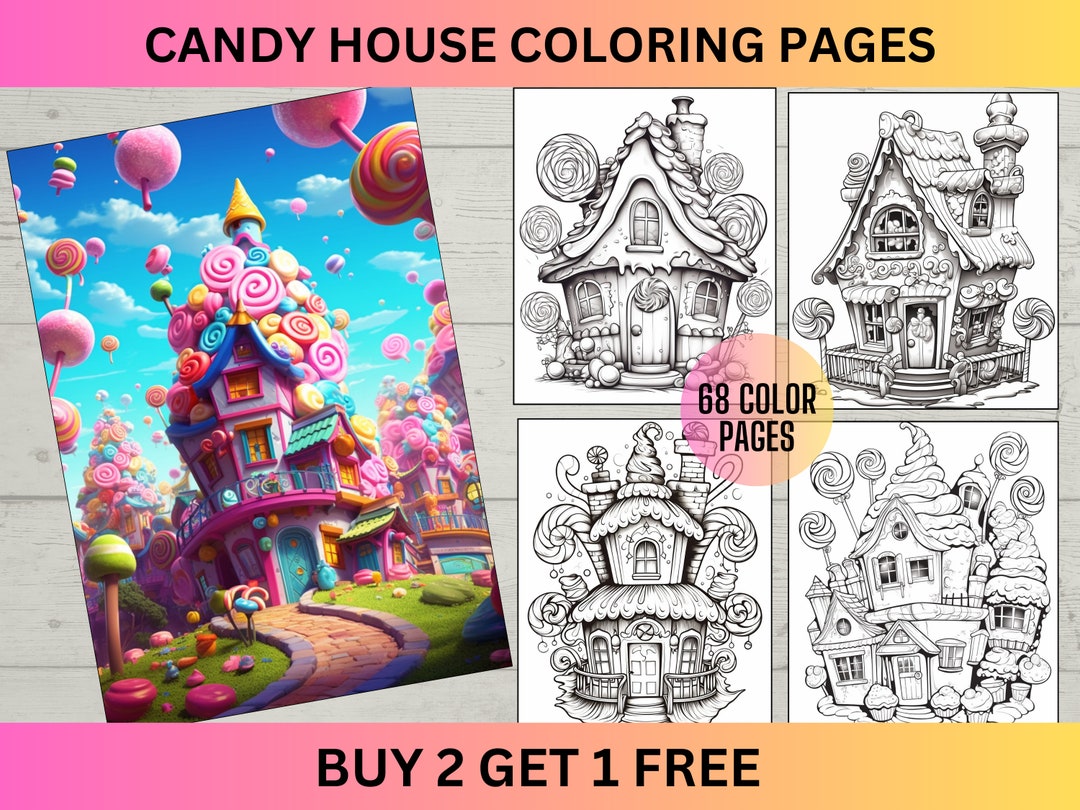 60 Candy Houses Coloring Book, Printable Fantasy Candyland Houses ...