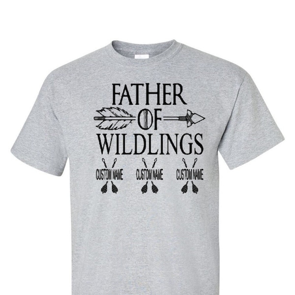 Father's Day T-Shirts Shirt Sweatshirt or Hoodie- Father of Wildlings Themed - Custom Names Personalization