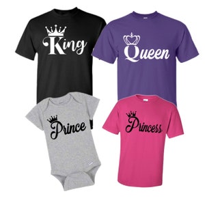 King and Queen Prince & Princess Family Matching T-Shirts Shirt, K or Q Couples Shirts, Group Love Twinning
