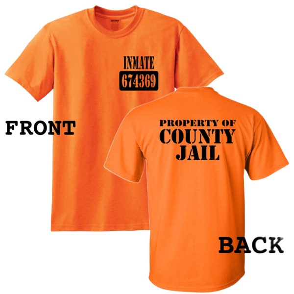 County Jail Inmate Halloween Costume Jail Prison T-Shirt - Funny Humorous Front & Back Printed - Kids and Adult Sizes