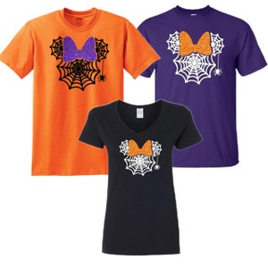 Minnie Mouse Spider Web Halloween Shirt, Halloween Minnie Glitter Bow Tee, Disney Halloween Shirt, Gift for Halloween, Spider Web Tee