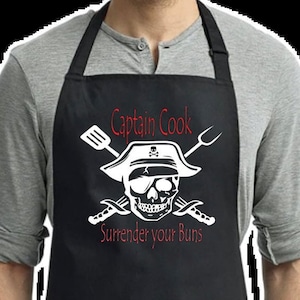 Fathers Day 2 Pocket Apron, Pirate Captain Cook Surrender your Buns , Funny Quote Gift BBQ Cookout