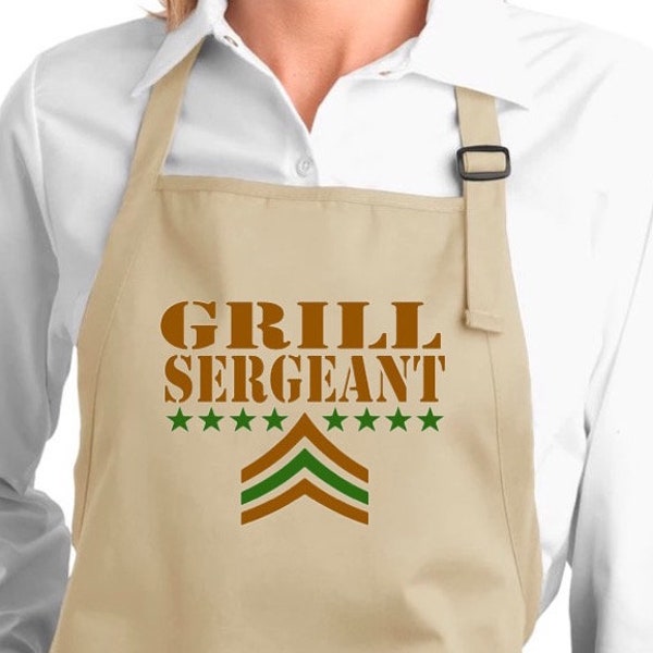 Fathers Day 2 Pocket Apron, Grill Sergeant Gift BBQ Cookout, (or put it on a t-shirt)