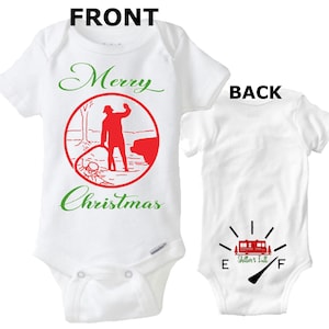 Christmas Vacation One Piece, Front say&#39;s Merry Christmas & Back on the Butt Say&#39;s Shitter&#39;s Full Funny infant Baby One Piece