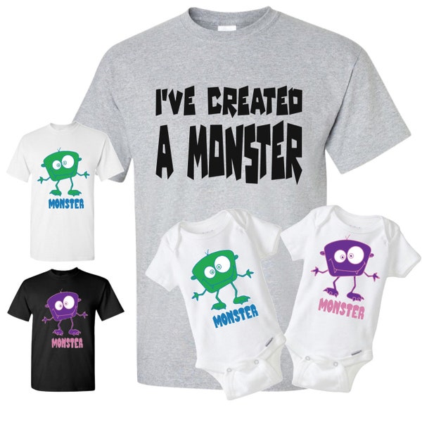 Father's Day Mother's Day Family Matching T-Shirts Shirt - I've Created a Monster, Adult Kids Matching, Pick your Monster Color