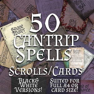 Dnd Spell Cantrip Cards: 50 Printable Spell Scrolls (PDF)