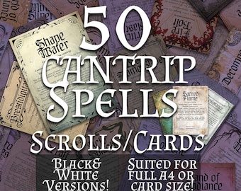 Dnd 呪文キャントリップカード: 印刷可能な呪文巻物 50 枚 (PDF)