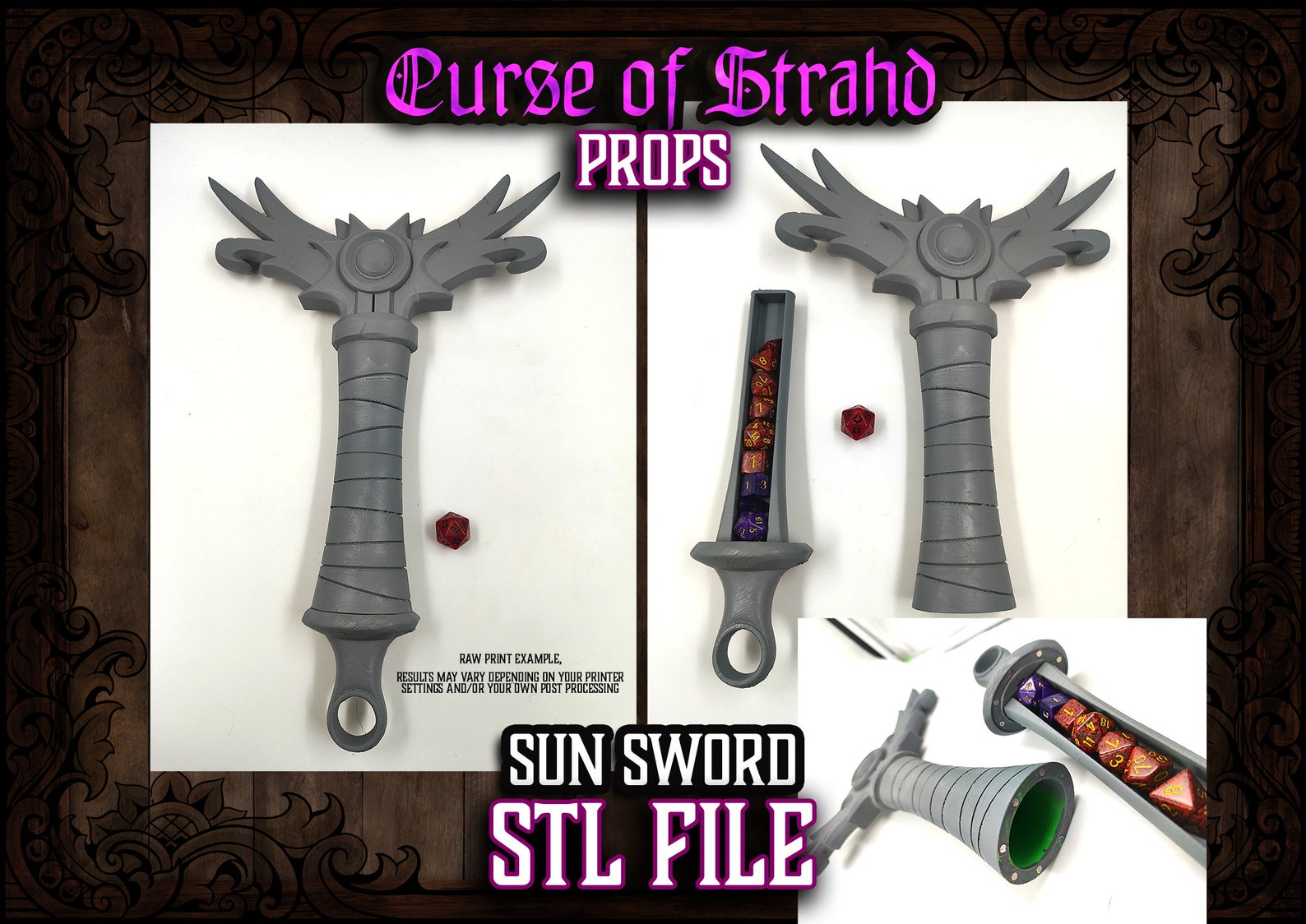 Curse of Strahd 3D Printable Prop Sunsword Hilt Dice Holder STL FILES ...