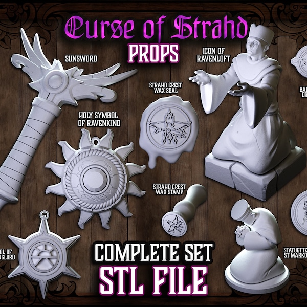 Curse of Strahd 8+ 3D Printable Props Set - STL FILES ONLY - Sunsword - Holy Symbol of Ravenkind - Icon of Ravenloft - Wax Seals