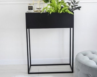 Console d'entrée - console moderne - console simple - support à fleurs-boîte à plantes - table d'entrée - Console polyvalente en métal noir