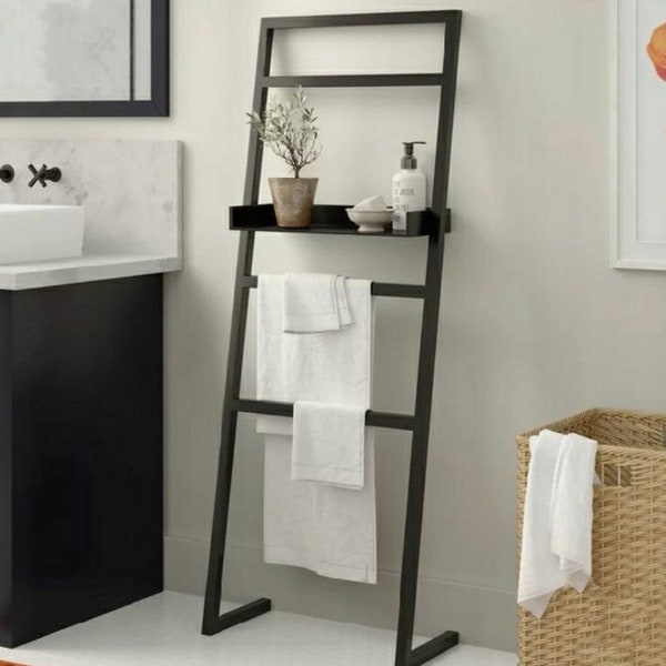 Échelle métallique de salle de bain, cintre, présentoir, porte-serviettes, étagère métallique de salle de bain, étagère industrielle loft, décoration de salle de bain, support de salle de bain