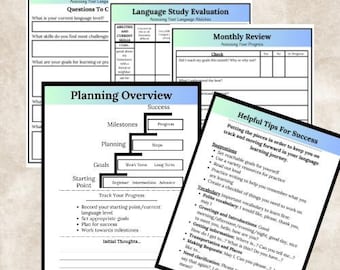 Language Study Planner, Journal For Learning A Foreign Language, Vocabulary Notebook, Language Learning Journal, Language Study Planner