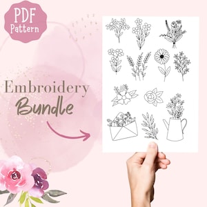 Set of embroidery flowers pattern for stick and stitch
