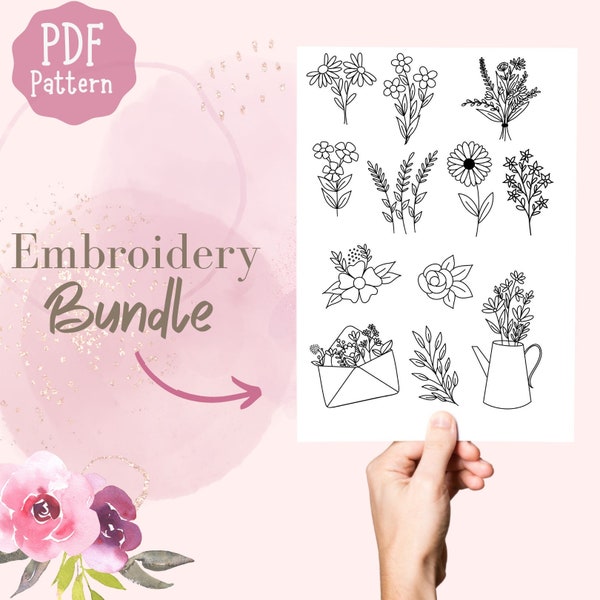 Set of embroidery flowers pattern for stick and stitch