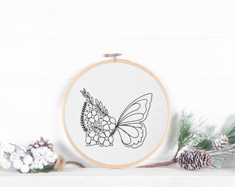 Butterfly embroidery design | flower and butterfly embroidery pattern | Insect embroidery pattern