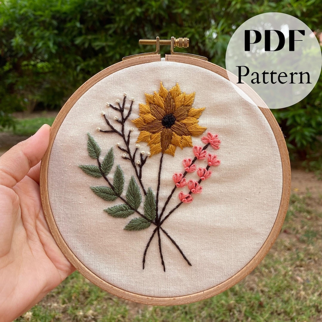 Sunflower Hand Embroidery Design Floral Embroidery Pattern Etsy