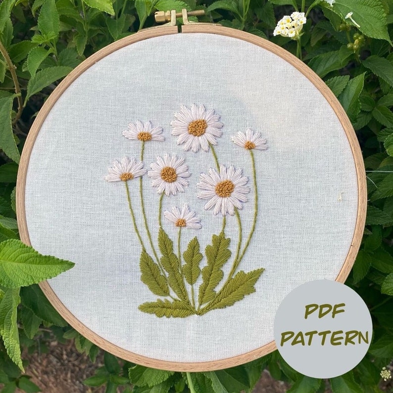 Daisies Embroidery Beginner Pattern Pdf Wild Daisies Design Etsy