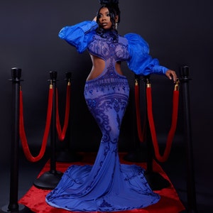 Blaue Strass Meerjungfrau Abendkleid