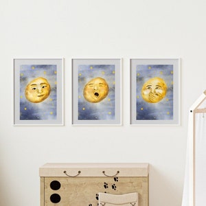 Juego de carteles Habitación infantil con lunas A4 / Impresión de arte / Imagen Habitación infantil / Mural Habitación infantil / Regalo niña / Regalo niño /