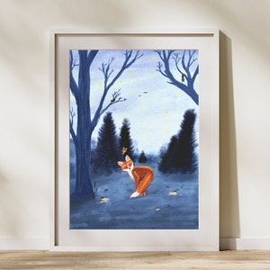 Póster de zorro – Lámina artística dibujada a mano para habitaciones de bebés y niños – Cuadro mural A4 – Regalo para nacimiento o bautizo -