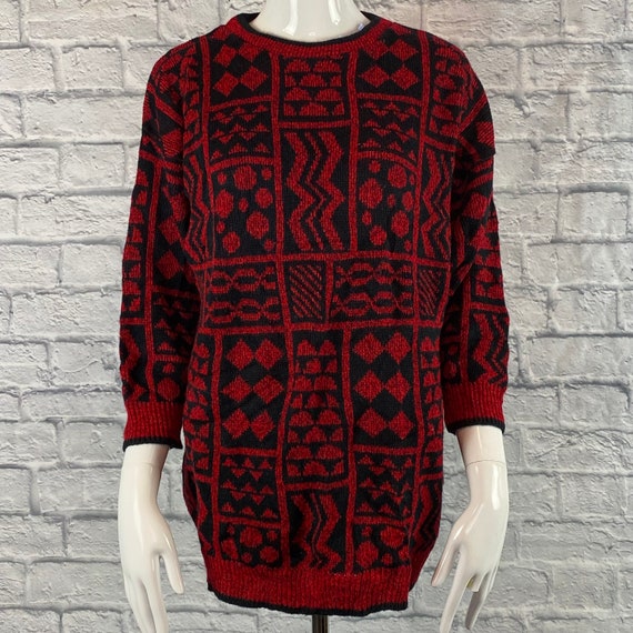 Vintage 1980s Garland Red Abstract Pattern Sweater