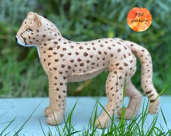 Felt Cheetah Sewing Pattern PDF Safari Stuffed Animals Toy Ornament Gift
