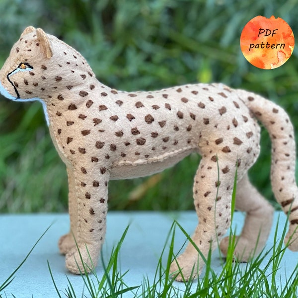 Felt Cheetah Sewing Pattern PDF Safari Stuffed Animals Toy Ornament Gift