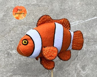 Felt Clownfish Sewing Pattern PDF Aqua Water Creatures Fish Baby Mobile Christmas Ornament