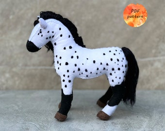 Felt White Horse with Spots Sewing Pattern PDF Farm Animals