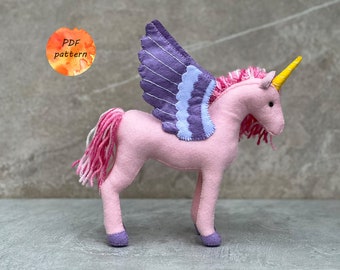 Felt  Pegasus Unicorn Pegacorn Sewing Pattern PDF