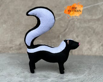 Stinkdier van vilt *2 maten* Digitaal naaipatroon PDF * Knuffeldieren met bosdierenthema