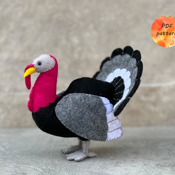 Felt Turkey Sewing Pattern PDF Birds Stuffed Animals Toy Ornament Gift