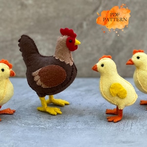 Poule et poussins en feutre Patron de couture numérique PDF Oiseaux Oiseaux empaillés