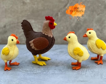 Felt Hen and Chicks * Digital Sewing Pattern PDF * Felt Stuffed Birds