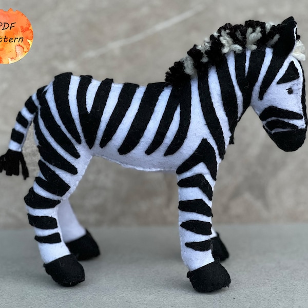 Felt Zebra Sewing Pattern PDF Safari Stuffed Animals