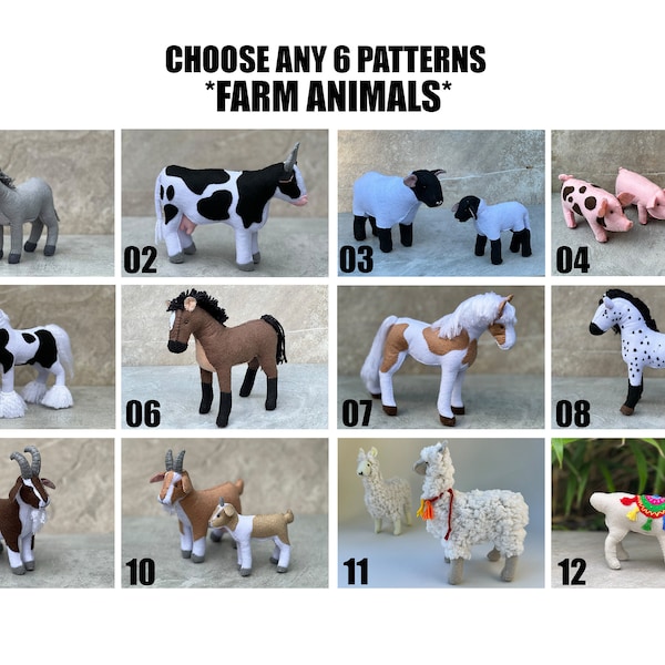 Special * Bundle * Choose any 6 Farm Animals Patterns * Felt Sewing Digital Patterns PDF