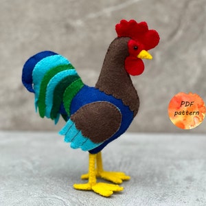Felt Rooster Sewing Pattern PDF Birds Stuffed Animals Toy Ornament Gift