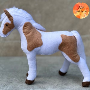 Felt White Horse with Brown Patches Digital Sewing Pattern PDF Farm Animals