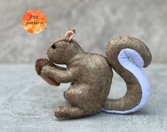 Felt Squirrel Sewing Pattern PDF Woodland Stuffed Animals Christmas Ornament