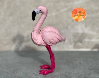 Felt Flamingo Sewing Pattern PDF Birds Stuffed Animals Toy Ornament Gift Easy DIY