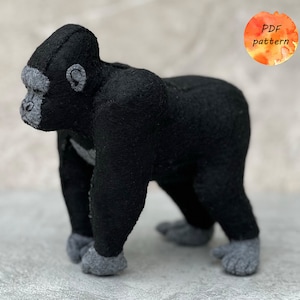 Felt Mountain Gorilla Sewing Pattern PDF Jungle Stuffed Animals Toy Ornament Gift