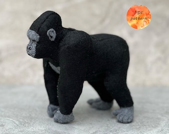 Felt Mountain Gorilla Sewing Pattern PDF Jungle Stuffed Animals Toy Ornament Gift