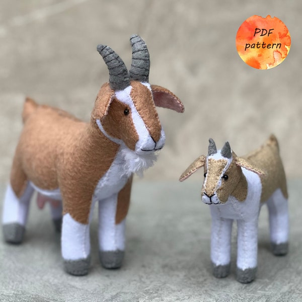 Filzziege und Zicklein * Digitales Schnittmuster (PDF) * Stofftiere vom Bauernhof