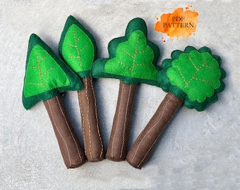 Felt TREES Sewing Digital Pattern PDF Small Stuffed  Background Accessories